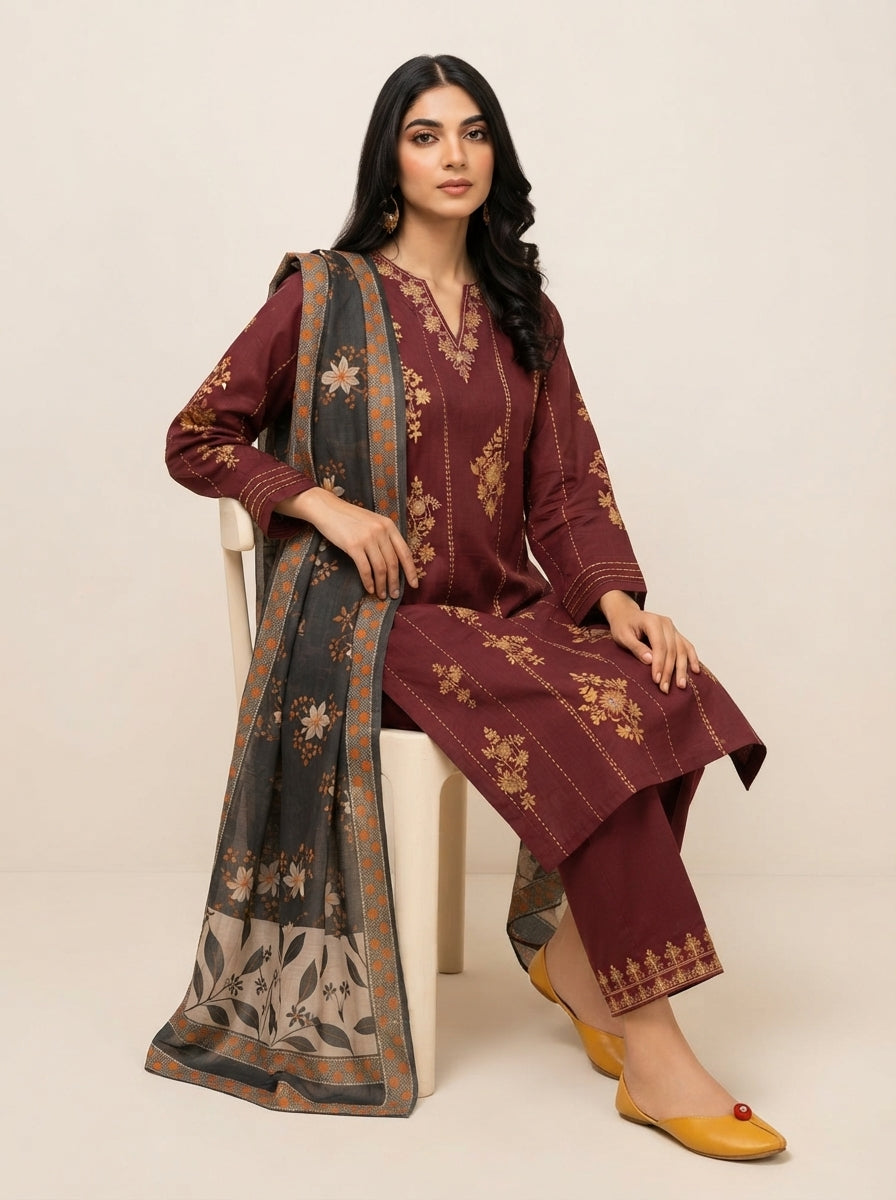 3 PIECE EMBROIDERED - UNSTITCHED