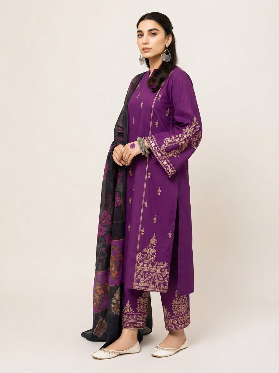 3 PIECE EMBROIDERED - UNSTITCHED