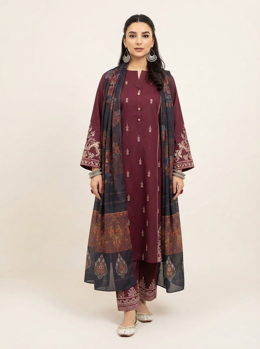 3 PIECE EMBROIDERED - UNSTITCHED