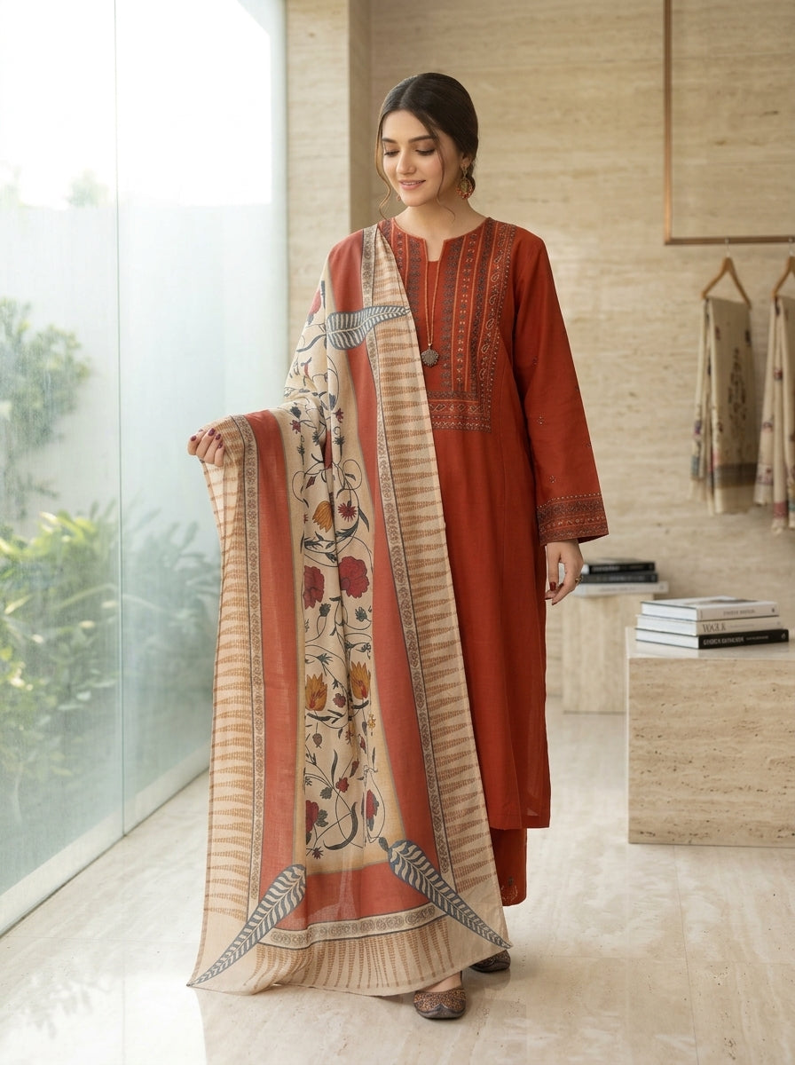 3 PIECE EMBROIDERED - UNSTITCHED